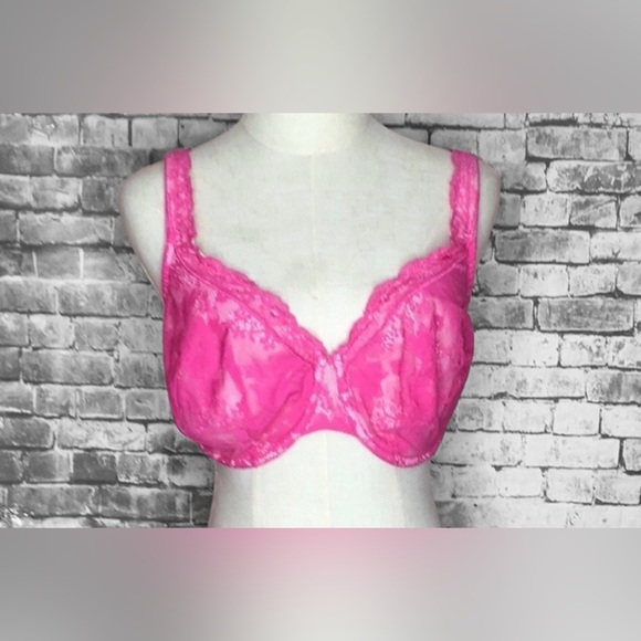 Cacique Hot Pink Lined Underwire Lace Minimizer Bra Size 44DD - Picture 2 of 8